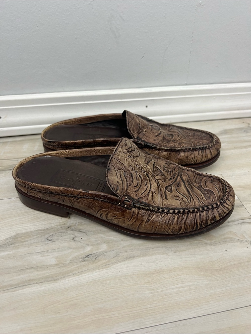 Cole Haan Brown Tooled Leather Slip-On Mules